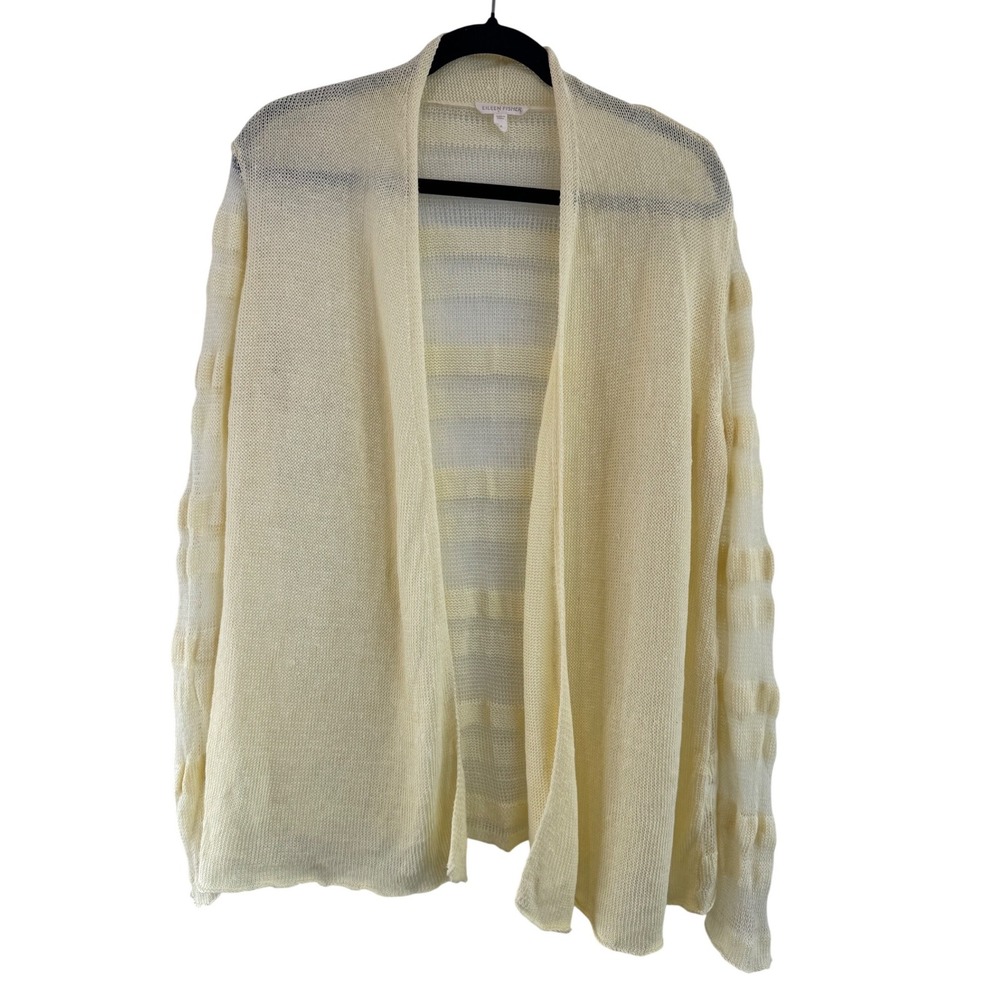 EILEEN FISHER‎ Light Yellow Linen Open Front Cardigan Sweater Women Size M